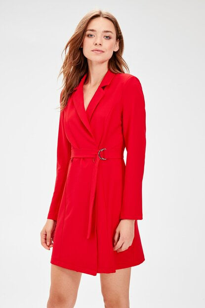 Red top belted dress
