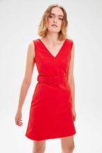 Load image into Gallery viewer, Women&#39;s Belted Red Dress
