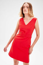 Load image into Gallery viewer, Women&#39;s Belted Red Dress
