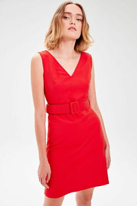 Women's Belted Red Dress
