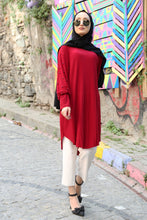 Load image into Gallery viewer, Women&#39;s Pearl Sleeves Red Tunic
