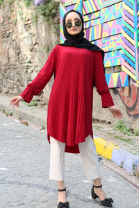 Women's Pearl Sleeves Red Tunic