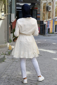 Women's Frill Hem Polka-Dot White Tunic